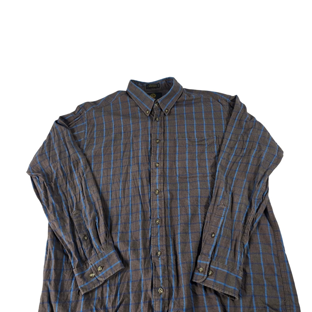 Viyella London Mens XL Cotton Wool Plaid Button Down Shirt Brown Blue Canada
